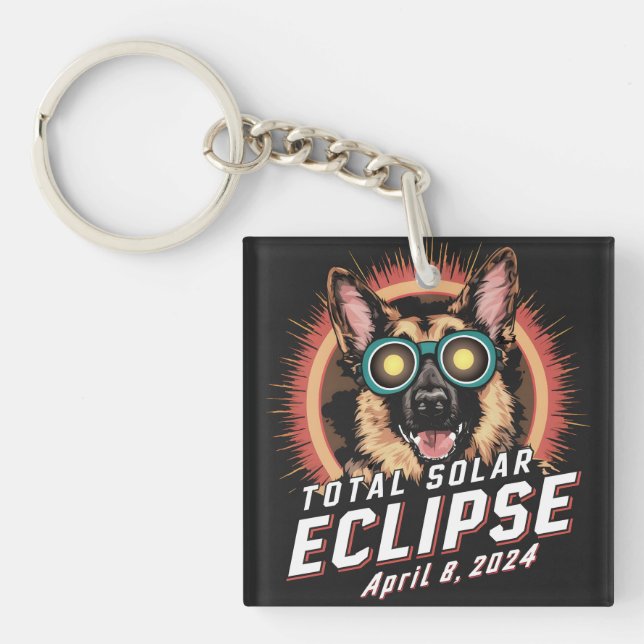 Total Solar Eclipse April 2024 German Shepherd Dog Keychain (Front)