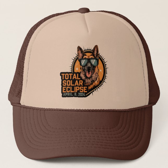 Total Solar Eclipse April 2024 German Shepherd Dog Trucker Hat (Front)