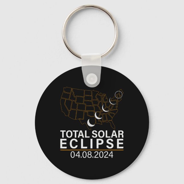 Total Solar Eclipse April 8 2024 America Usa Map T Keychain (Front)