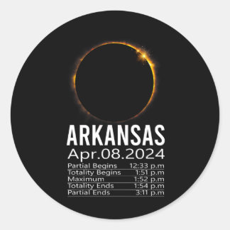 Total Solar Eclipse April 8 2024 Arkansas Schedule Classic Round Sticker