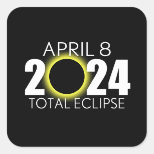 Total Solar Eclipse - April 8, 2024 - Black Design Square Sticker