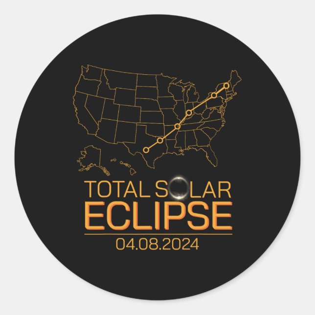 Total Solar Eclipse April 8 2024 Usa Map Totality  Classic Round Sticker (Front)