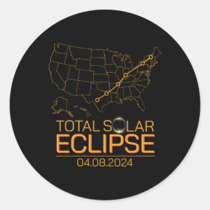 Total Solar Eclipse April 8 2024 Usa Map Totality Classic Round Sticker