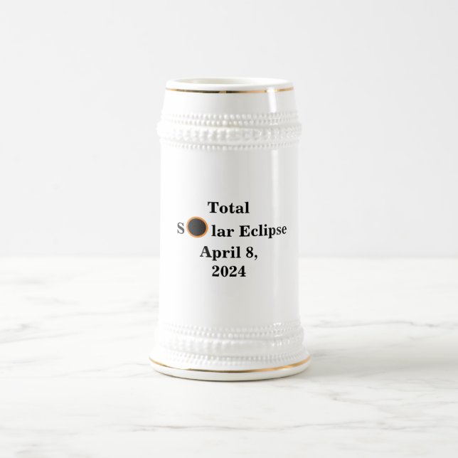 Total Solar Eclipse April 8, 2024 White/Gold Beer Stein (Center)