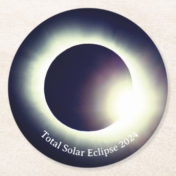 Total Solar Eclipse April 8th  2024 Moon Sun Round Paper Coaster by Omtastic at Zazzle