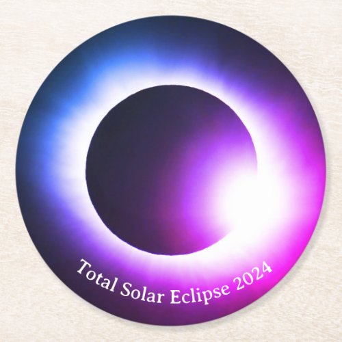 Total solar eclipse April 8th  2024 moon sun Round Paper Coaster
