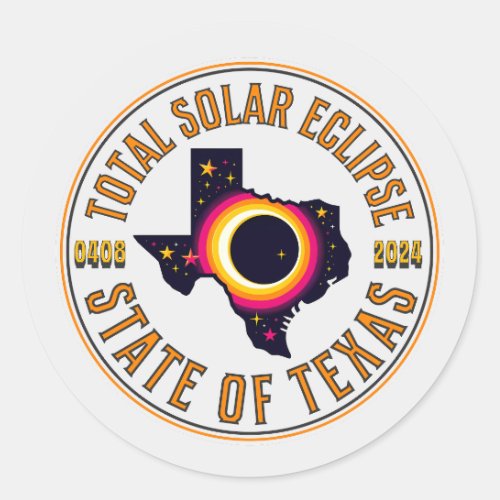 Total Solar Eclipse April 8th 2024 State of Texas Classic Round Sticker