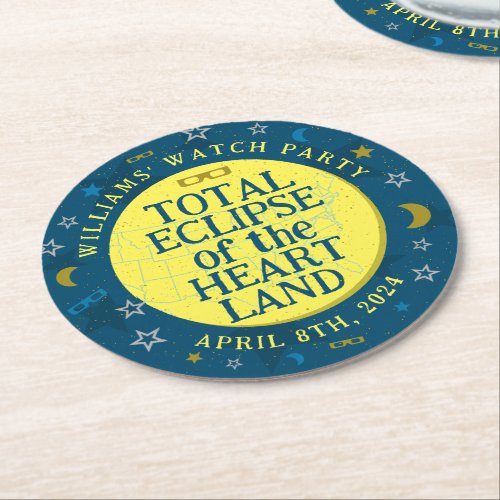 Total Solar Eclipse April 8th 2024 Viewing Party Round Paper Coaster