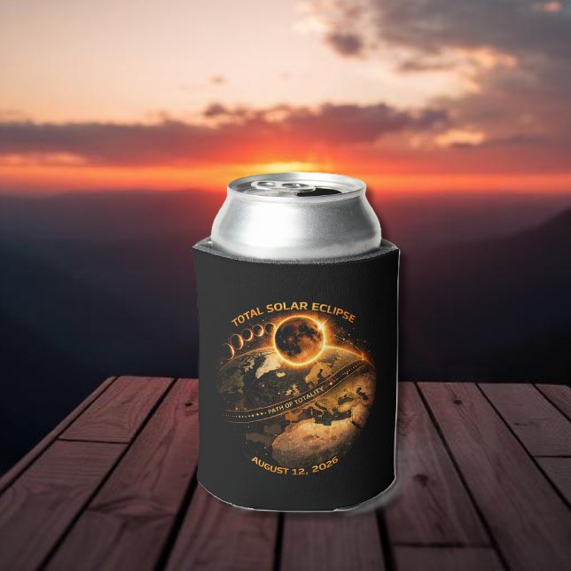 Total Solar Eclipse August 12 2026-Path of Totalit Can Cooler (Zazzle Total Solar Eclipse August 12 2026-Path of Totalit Can Cooler )