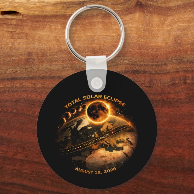 Total Solar Eclipse August 12 2026 Path of Totalit Keychain (Front)