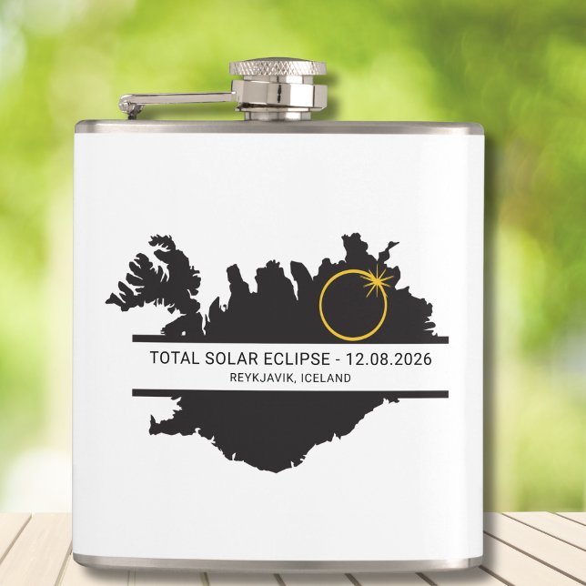 Total Solar Eclipse August 2026 – Iceland Custom Flask (Change city, if you wish,  to personalize)