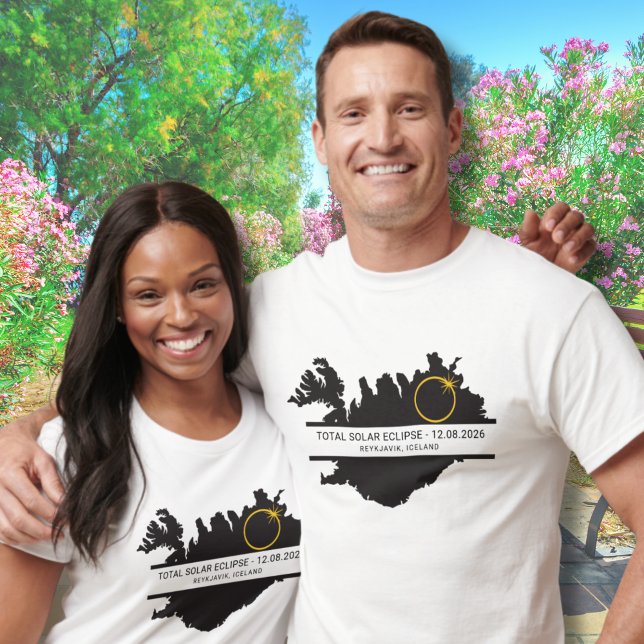 Total Solar Eclipse August 2026 – Iceland Custom T-Shirt (Edit city / location via the template to personalize.  Matching items in collection.)