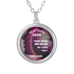 Total solar eclipse August 2026 text personalized Silver Plated Necklace