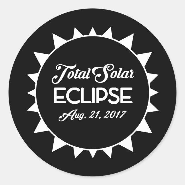 Total Solar Eclipse August 21 2017 Black and White Classic Round Sticker (Front)
