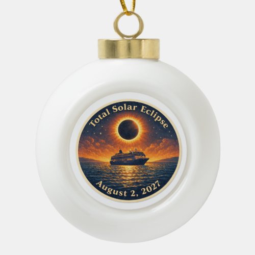 Total Solar Eclipse August 2 2027 cruise ship  Ceramic Ball Christmas Ornament