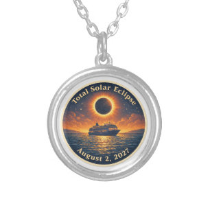 Total Solar Eclipse August 2 2027 cruise ship Silver Plated Necklace