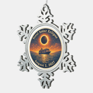 Total Solar Eclipse August 2 2027 cruise ship Snowflake Pewter Christmas Ornament