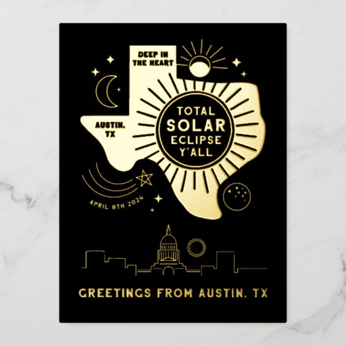 Total Solar Eclipse Austin Texas Gold Foil Foil Holiday Postcard