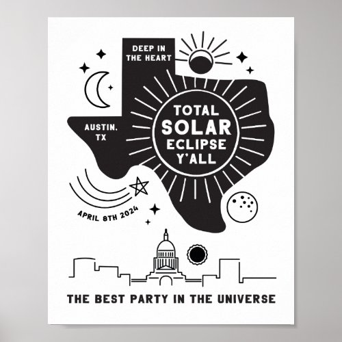 Total Solar Eclipse Austin Texas Party Poster