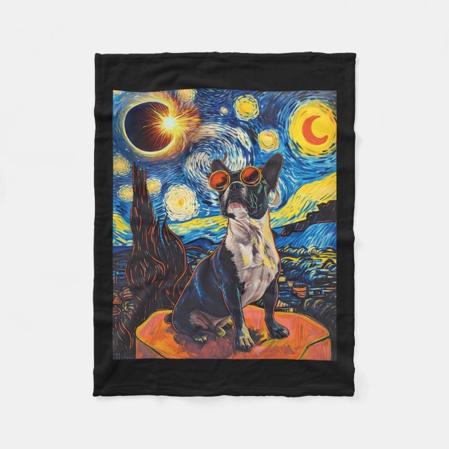 Total Solar Eclipse Boston Terrier Dog  Fleece Blanket (Front)