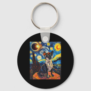 Total Solar Eclipse Boston Terrier Dog Keychain