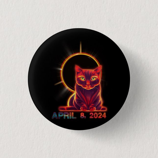 Total Solar Eclipse Cat April 8 2024 Astronomy Moo Button (Front)
