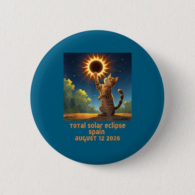 Total Solar Eclipse Cat Spain Illustration Button (Front)