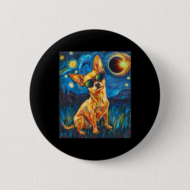 Total Solar Eclipse Chihuahua Dog  Button (Front)