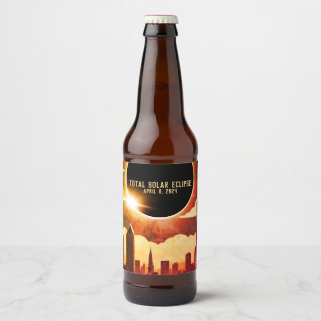 Total solar eclipse CITY April 8, 2024 sun moon  Beer Bottle Label (Front)