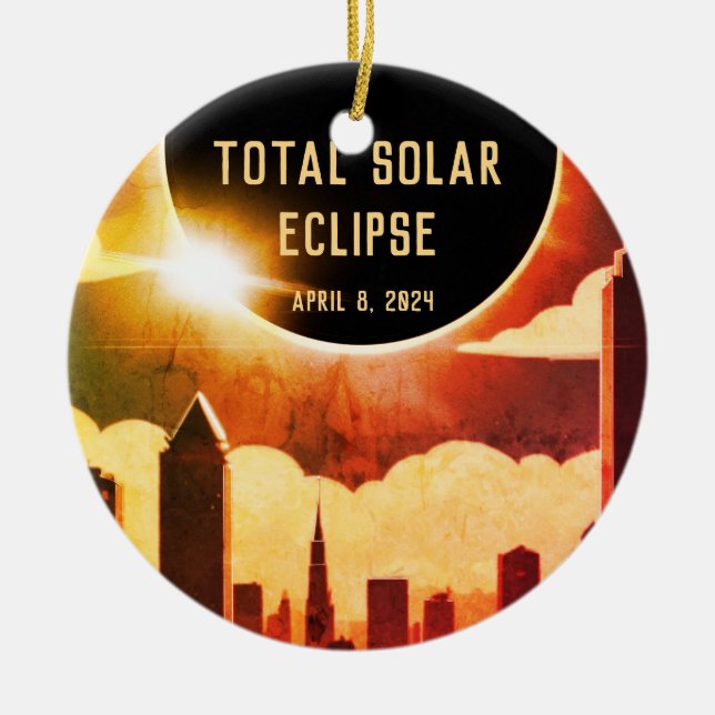 Total solar eclipse CITY April 8, 2024 sun moon  Ceramic Ornament (Front)