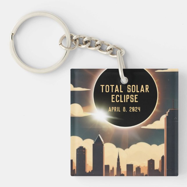 Total solar eclipse CITY April 8, 2024 sun moon  Keychain (Front)