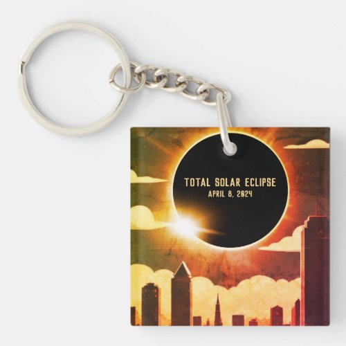 Total solar eclipse CITY April 8 2024 sun moon  Keychain