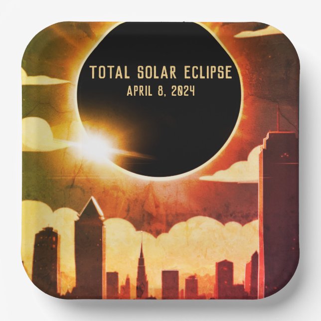 Total solar eclipse CITY April 8, 2024 sun moon  Paper Plates (Front)