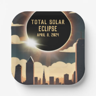 Total solar eclipse CITY April 8, 2024 sun moon Paper Plates
