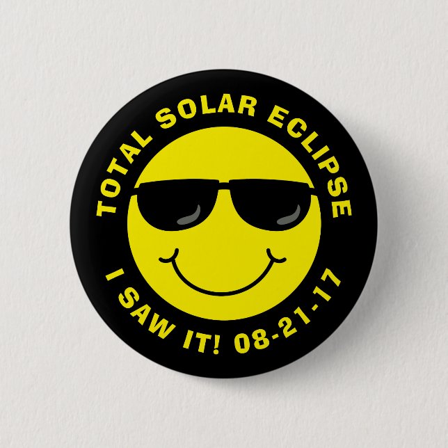 Total Solar Eclipse Cool Emoji Face Button (Front)