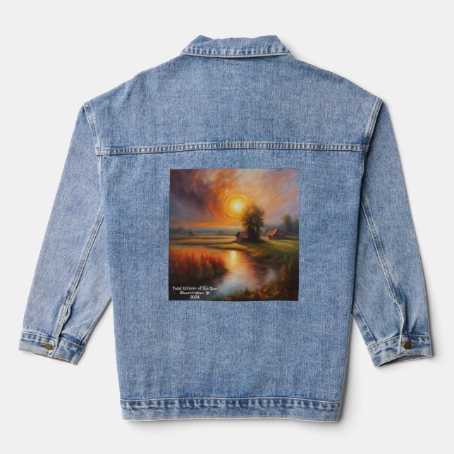 Total Solar Eclipse Country Meadow Add Text 2024 Denim Jacket (Back)