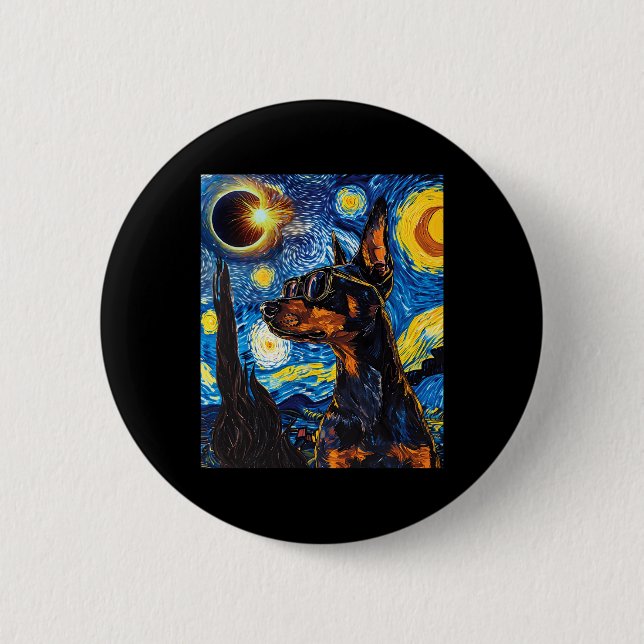 Total Solar Eclipse Doberman Dog  Button (Front)