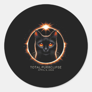 Total Solar Eclipse Fun Purrclipse Cat With Date Classic Round Sticker