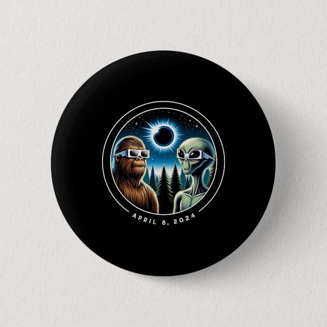 Total Solar Eclipse Funny Bigfoot Alien April Date Button (Front)