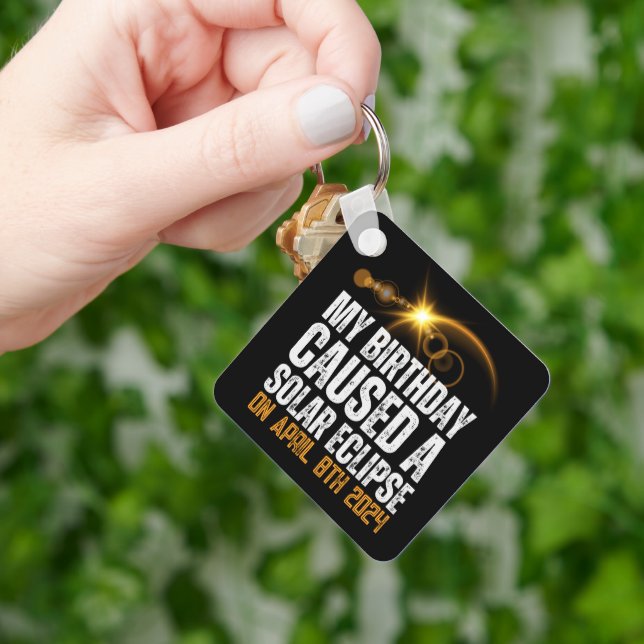 total solar eclipse funny birthday 4-8-2024 custom keychain (Hand)