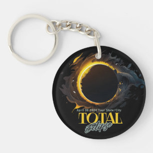 Total Solar Eclipse Gift 2024 Your City State  Keychain