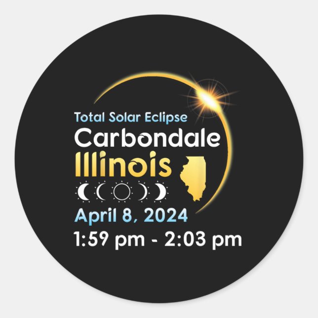 Total Solar Eclipse In Carbondale Illinois On Apri Classic Round Sticker (Front)