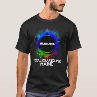 Total Solar Eclipse Maine 2024 Colorful American T T-Shirt