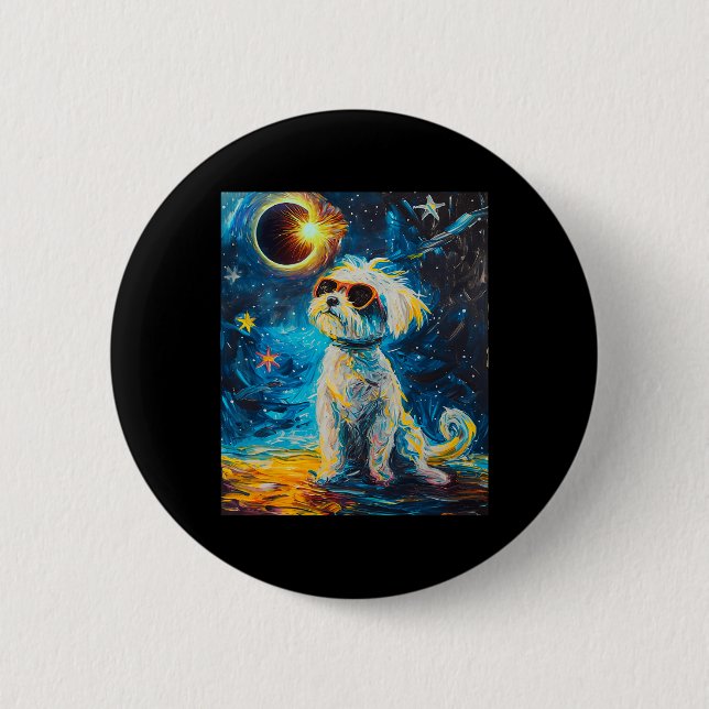 Total Solar Eclipse Maltese Dog  Button (Front)