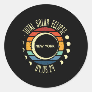 Total Solar Eclipse New York Retro 04.08.24 Men Wo Classic Round Sticker