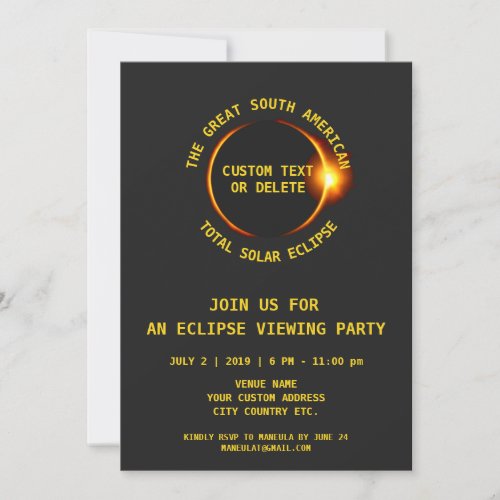 Total Solar Eclipse Party 722019 South America Invitation