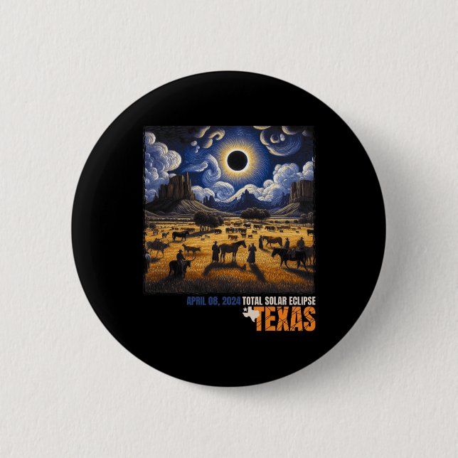 Total Solar Eclipse Retro April 8 2024 Astronomy  Button (Front)