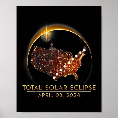 Total Solar Eclipse S April 8 2024 America Map Tot Poster