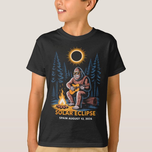 Total Solar Eclipse Spain Bigfoot Illustration T-Shirt (Front)