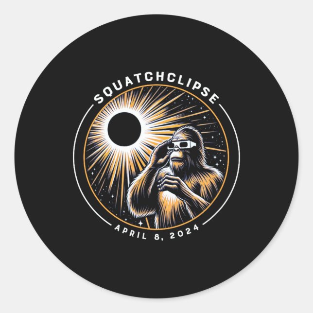 Total Solar Eclipse Squatchclipse Bigfoot Sasquatc Classic Round Sticker (Front)